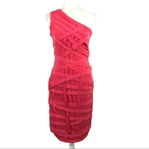 Tadashi Shoji One-Shoulder Bandage Party Cocktail Sheath Midi Dress Size Small - Picture 14 of 15